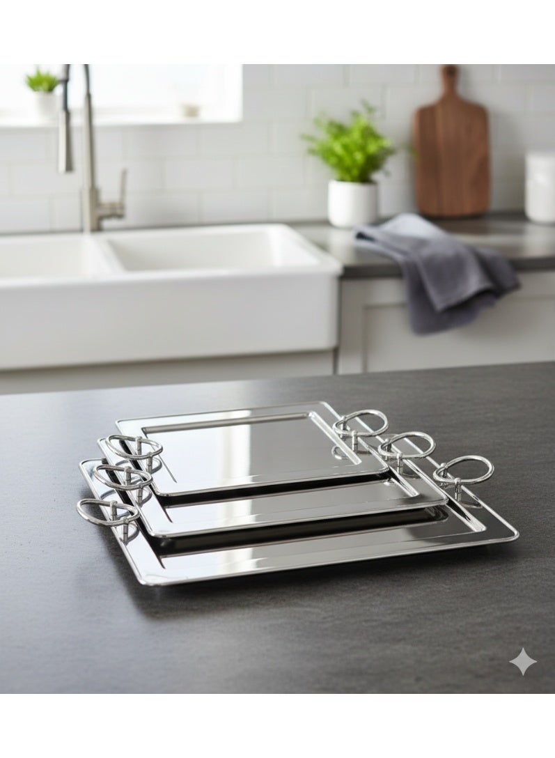 متجر نايس صينية تقديم شاي وقهوة بتصميم عربي أصيل - هيكل متين مقاوم للصدأ  طقم 3 قطع بمقاسات مختلفة - Image 3